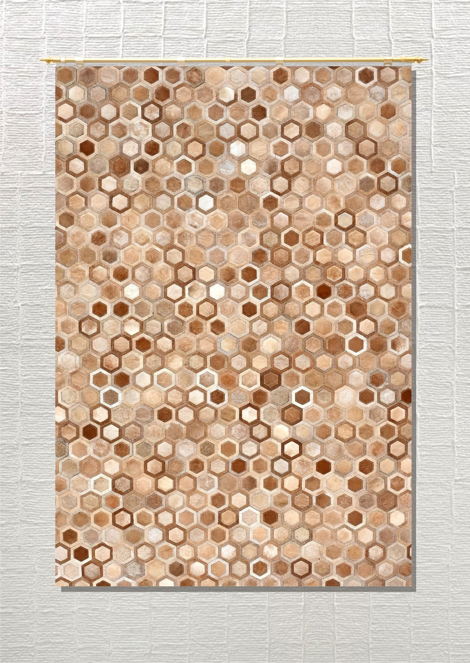 Handmade Honeycomb Patchwork Cowhide Leather Rug Mixed Texture 3ft x 5ft: Handmade Honeycomb Patchwork Cowhide Leather Rug Mixed Texture 3ft x 5ft Free continental US Shipping This handmade area rug features a sophisticated honeycomb patchwork design crafted from 100% genui