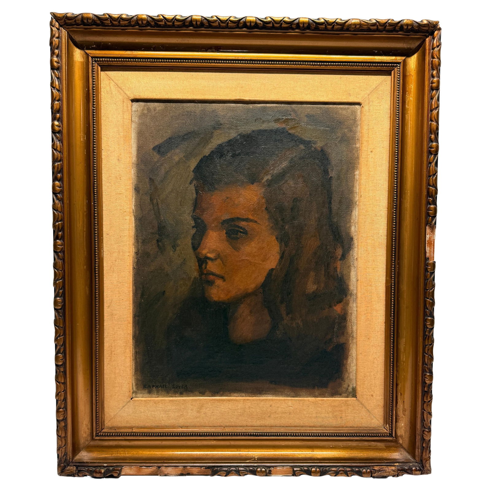 Raphael Soyer Portrait of a Young Woman Oil on Canvas 1940s Expressionist: Raphael Soyer Portrait of a Young Woman Oil on Canvas 1940s Expressionist This captivating portrait, painted by Raphael Soyer in the 1940s, features a young woman depicted in a contemplative pose. The