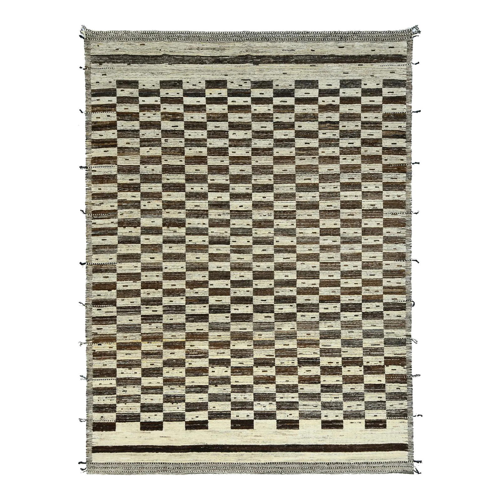 Handmade Moroccan Geometric Beige Brown Wool Rug 10'2" x 13'8": Handmade Moroccan Geometric Beige Brown Wool Rug 10'2" x 13'8" Elevate your interiors with this stunning handmade Moroccan-style rug, showcasing an intricate geometric design in elegant beige and brow