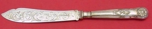 English Sterling Silver Dessert Knife with Hunting Scene: English Sterling Silver Dessert Knife with Hunting Scene This exquisite dessert knife showcases a stunning hunting scene, crafted with an English sterling silver hollow handle and a durable stainless