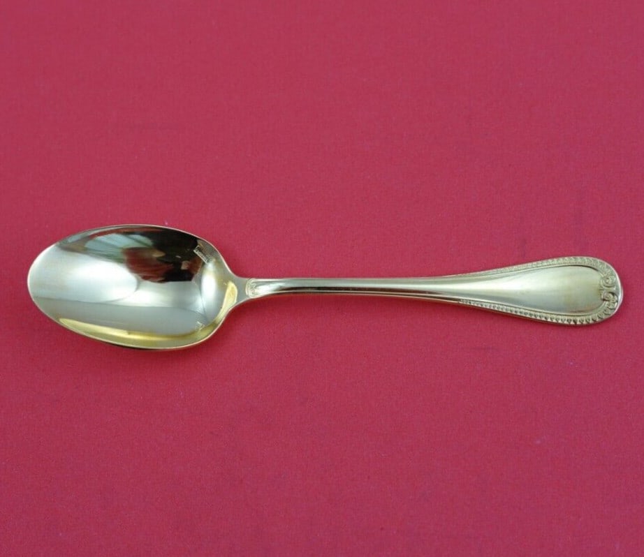 Christofle Malmaison Vermeil Silverplate Coffee Spoon 4 Inch: Christofle Malmaison Vermeil Silverplate Coffee Spoon 4 Inch This exquisite coffee spoon is part of the Malmaison Vermeil pattern by Christofle, renowned for its elegant design and craftsmanship. Meas