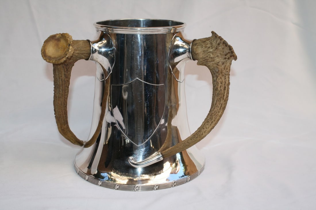 1900 French Sterling Silver Trophy Vase with Hallmarks: 1900 French Sterling Silver Trophy Vase with Hallmarks Presenting a stunning 1900 French sterling silver horn trophy vase, a true testament to exquisite craftsmanship. This magnificent piece features