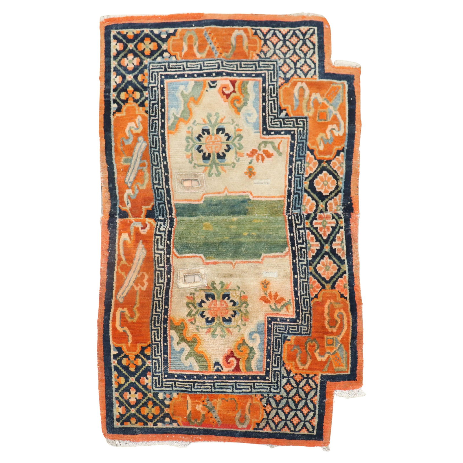 Colorful Tibetan Saddlebag Textile Rug Chinoiserie Style Wool 26 x 41: Colorful Tibetan Saddlebag Textile Rug Chinoiserie Style Wool 26 x 41 This Tibetan Saddlebag Textile Rug features a vibrant Chinoiserie style, showcasing intricate patterns and rich colors typical of