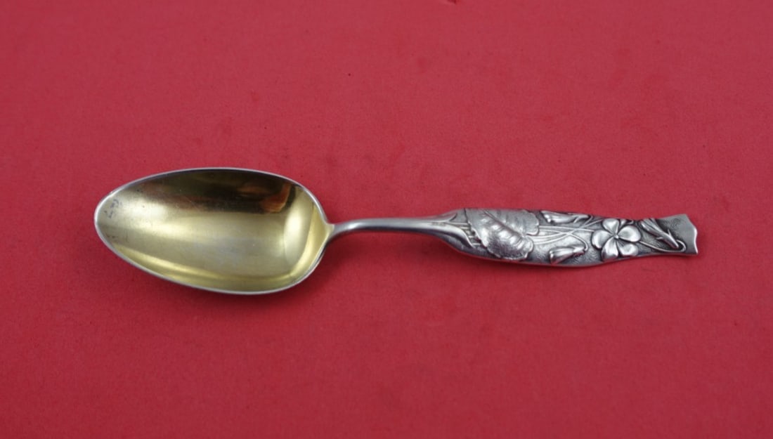 Shiebler Flora Sterling Silver Pap Spoon Gold-Washed Violet 1893 5 3/4": Shiebler Flora Sterling Silver Pap Spoon Gold-Washed Violet 1893 5 3/4" This exquisite Flora by Shiebler sterling silver pap spoon features a beautiful gold-washed violet motif and is dated 1893. Meas