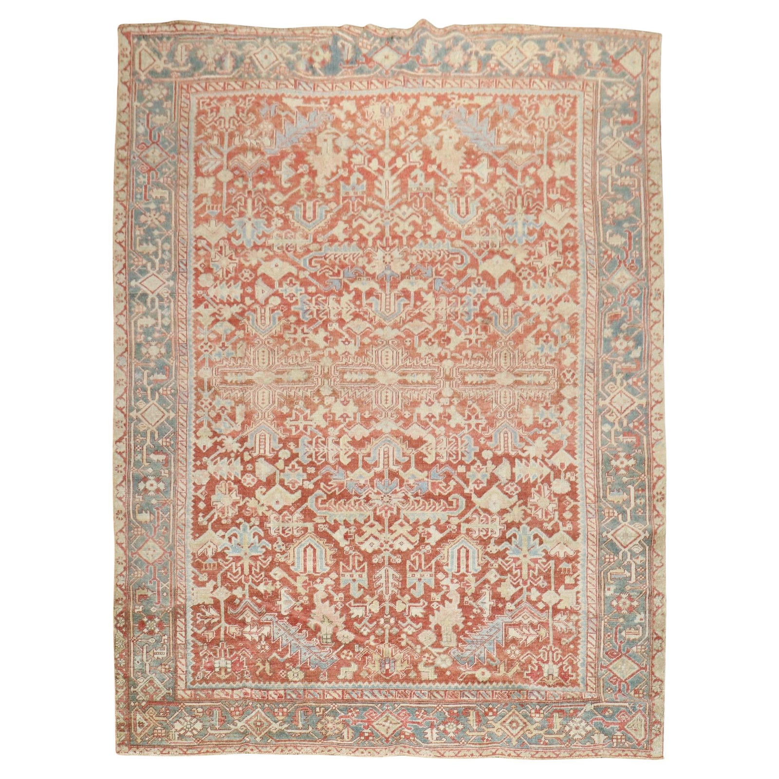 Zabihi Collection Vintage Persian Heriz Hand-Knotted Rug 90 x 123: Zabihi Collection Vintage Persian Heriz Hand-Knotted Rug 90 x 123 Explore the beauty of this antique Persian Heriz room-size rug, meticulously hand-knotted from wool in the 1930s. Featuring large-scal