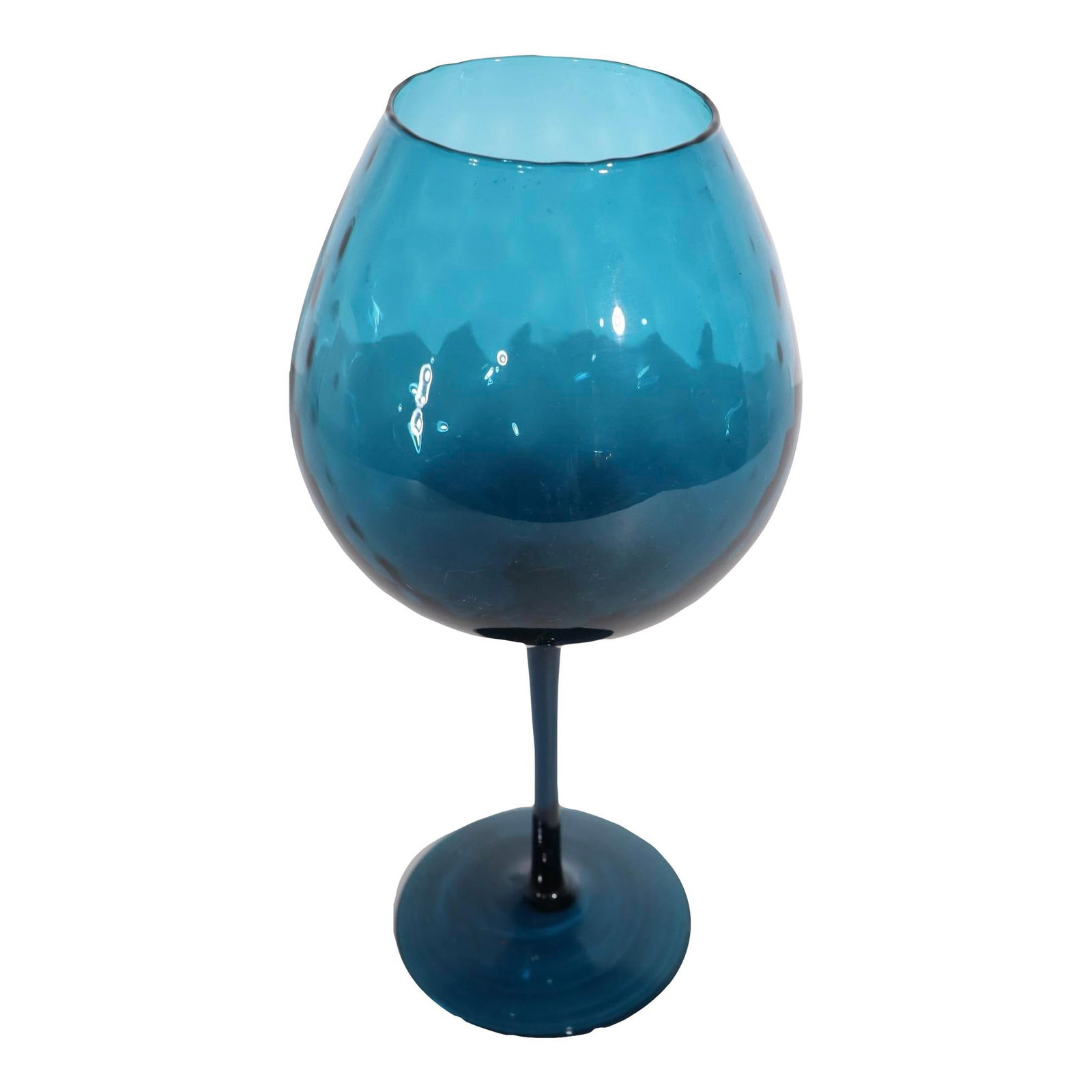 Vintage Empoli Quilted Blue Art Glass Goblet Vase Italy 1960s: Vintage Empoli Quilted Blue Art Glass Goblet Vase Italy 1960s This stunning vase showcases a chic design in the form of an oversized goblet, beautifully crafted from quilted blue art glass. Attributed