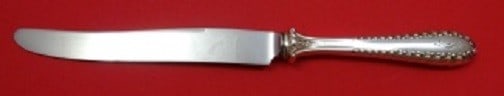 Victoria by Shiebler Sterling Silver Dinner Knife 9 7/8" Monogrammed: Victoria by Shiebler Sterling Silver Dinner Knife 9 7/8" Monogrammed This exquisite dinner knife, crafted in sterling silver, is part of the esteemed Victoria pattern by Shiebler. Measuring 9 7/8 inch
