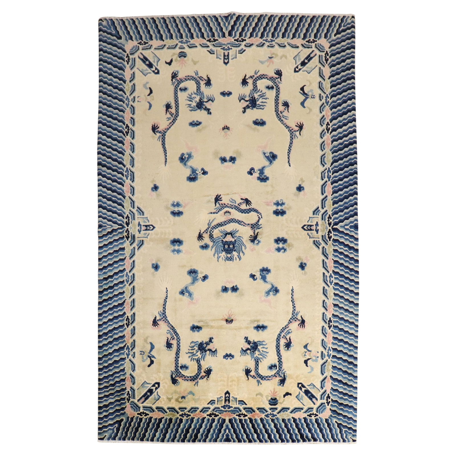 Vintage Hand-Woven Chinese Dragon Rug 62 x 97 Wool: Vintage Hand-Woven Chinese Dragon Rug 62 x 97 Wool Explore the exquisite craftsmanship of this Vintage Chinese Dragon Rug, a stunning piece that reflects the rich heritage of Chinese export rugs. This