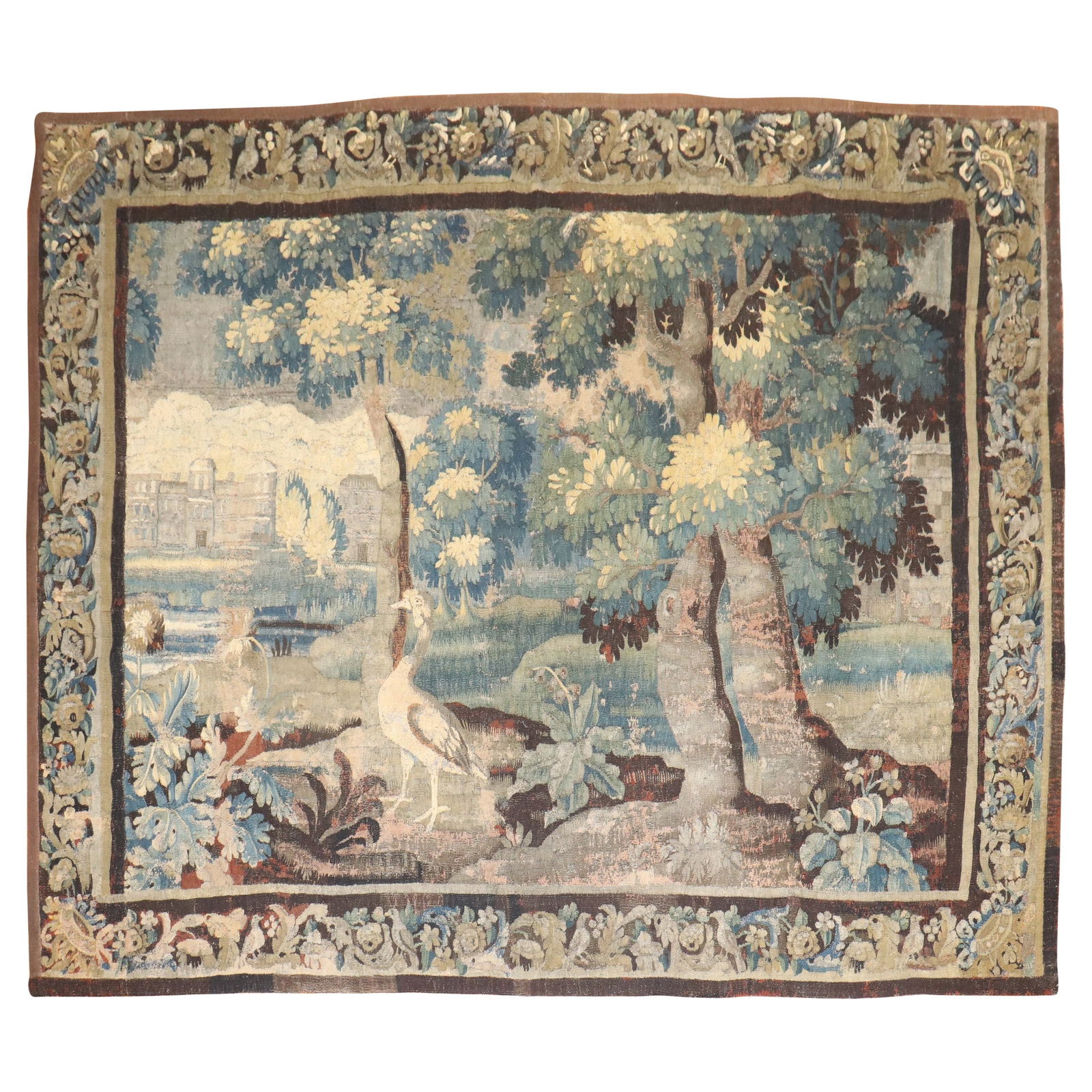 Late 18th Century Flemish Wool Verdure Tapestry 9'10 x 7'3 French Provincial: Late 18th Century Flemish Wool Verdure Tapestry 9'10 x 7'3 French Provincial This exquisite late 18th century Flemish Verdure tapestry showcases the rich artistic tradition of Flemish textile craftsma