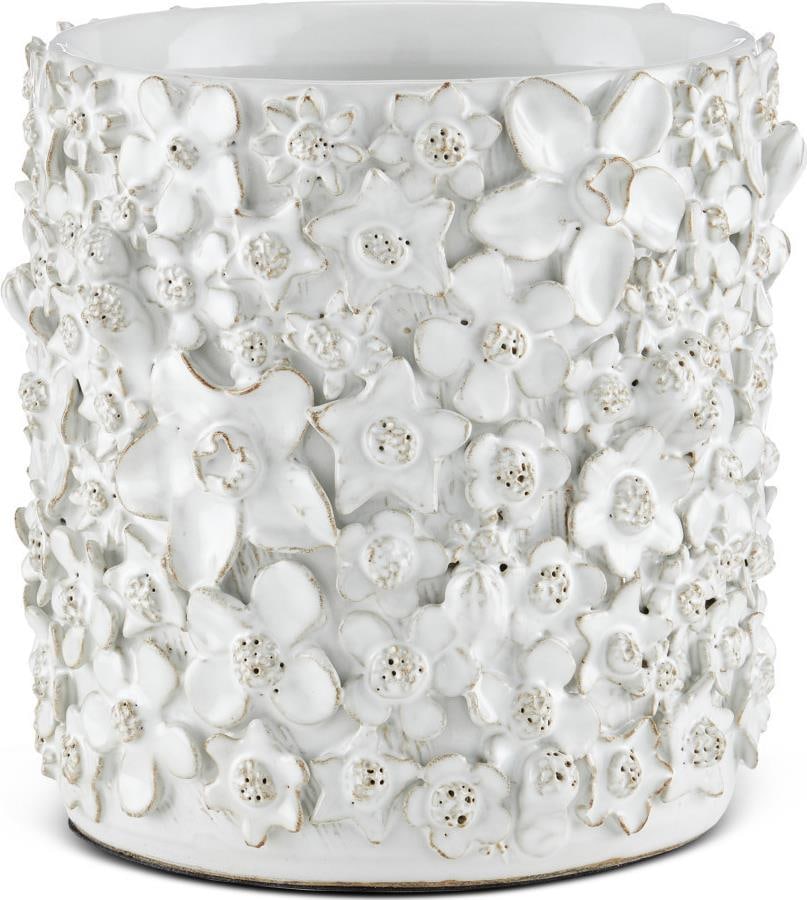 Currey Handmade Jessamine Cachepot Floral White Ceramic 7H 6W 6D: Currey Handmade Jessamine Cachepot Floral White Ceramic 7H 6W 6D Introducing the Artisanal Jessamine Cachepot, a stunning small planter perfect for adding a touch of elegance to your home decor. Handc
