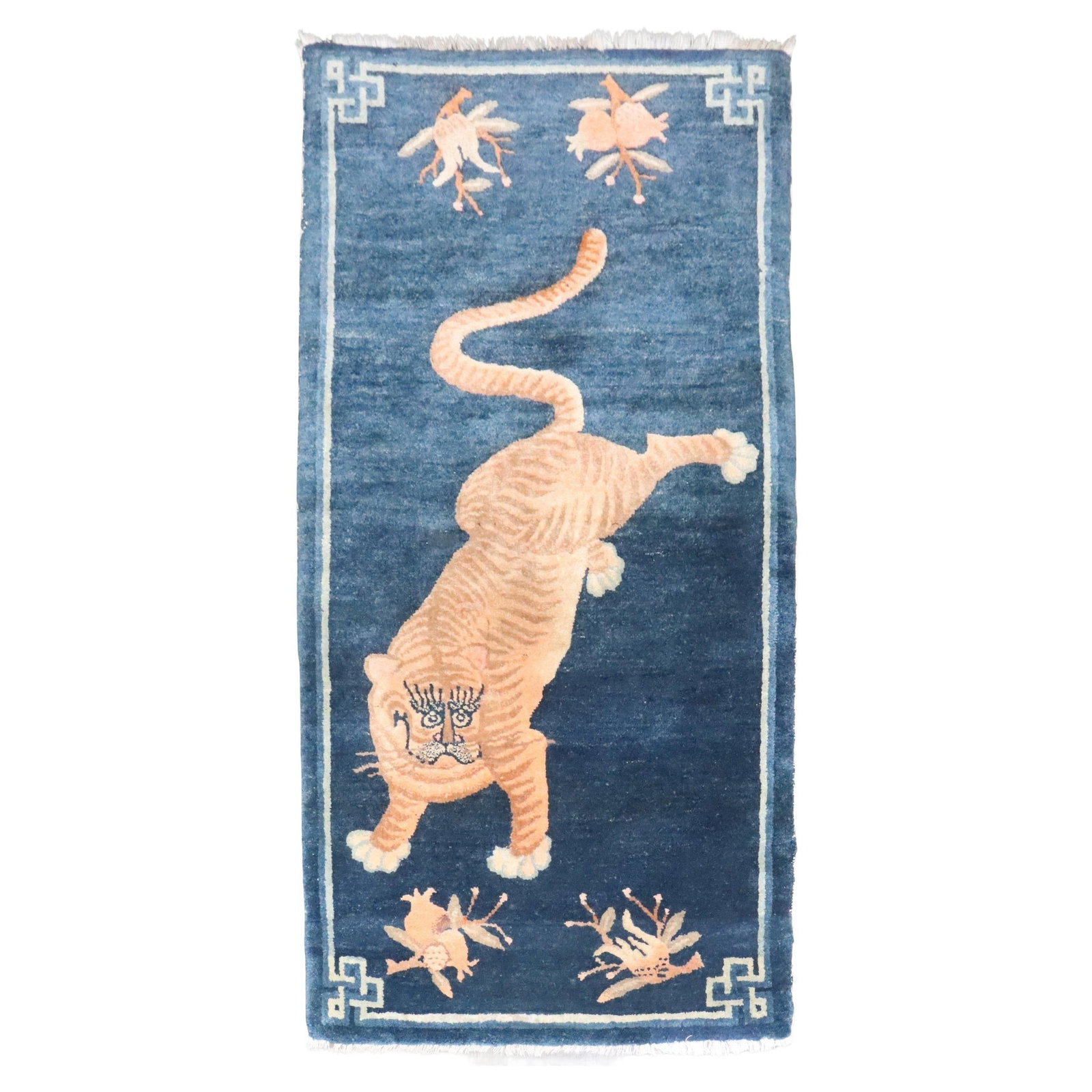 Chinese Peking Wool Tiger Rug 2nd Quarter 20th Century 27 x 51 Inch: Chinese Peking Wool Tiger Rug 2nd Quarter 20th Century 27 x 51 Inch This antique Chinese Peking tiger rug from the second quarter of the 20th century features a distinctive Bohemian style. Expertly ha