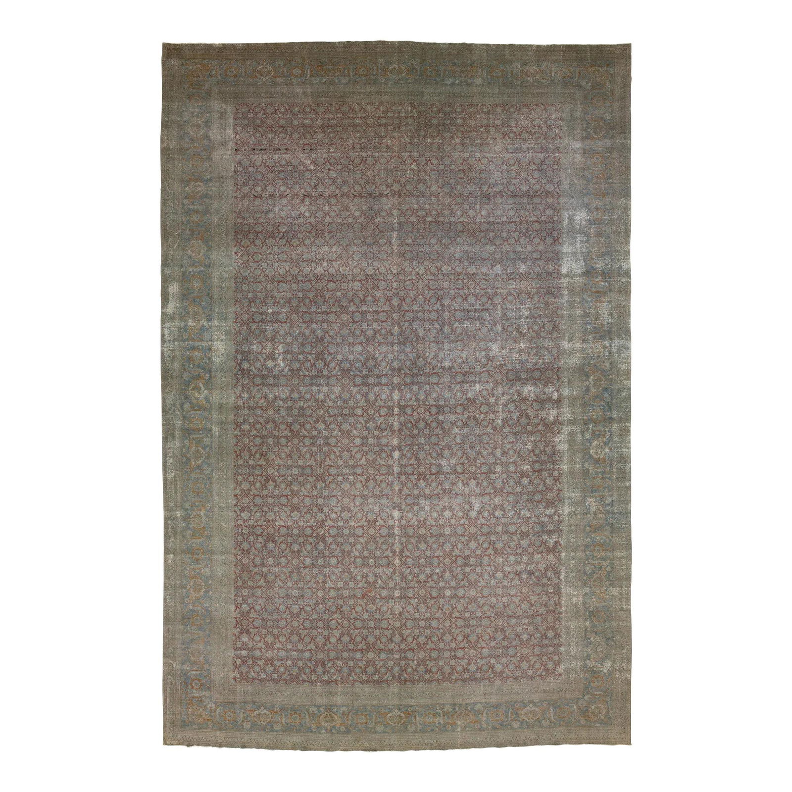 Handcrafted Persian Tabriz Wool Rug 14'2" x 21'6" Rust Color: Handcrafted Persian Tabriz Wool Rug 14'2" x 21'6" Rust Color This exquisite handmade Persian Tabriz rug showcases a stunning all-over floral pattern set against a rich rust background, accented with s