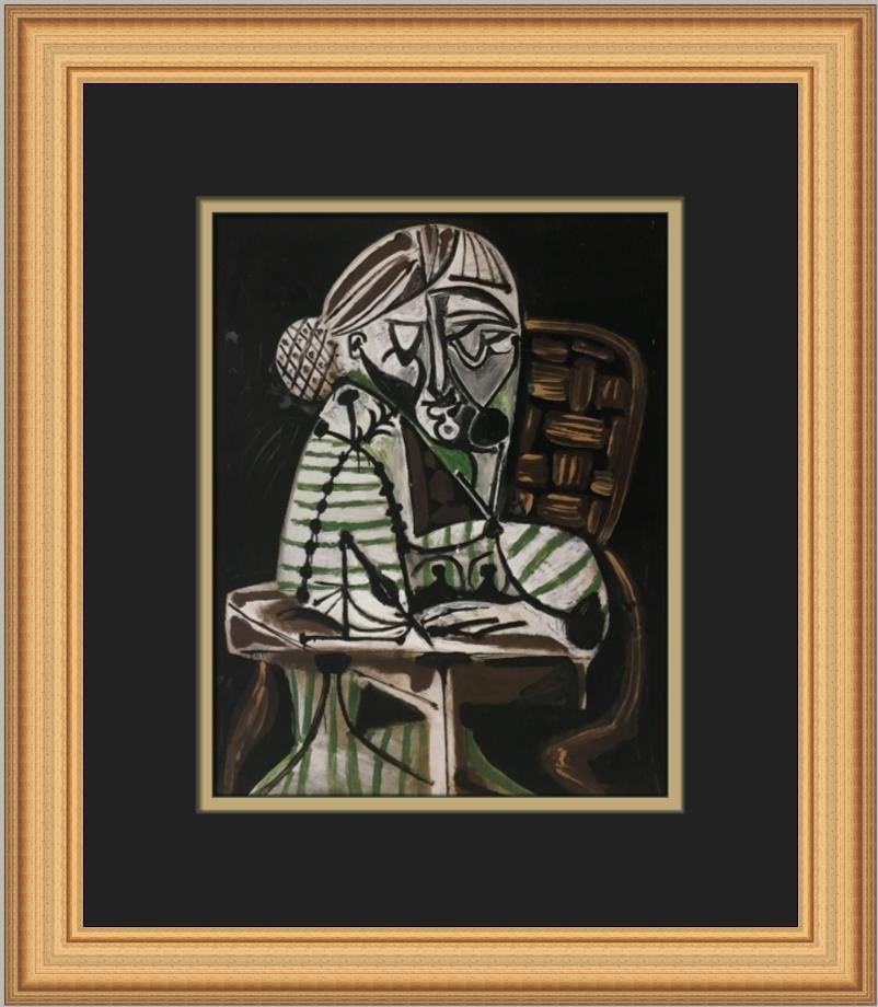 Pablo Picasso Woman Drawing Custom Framed Art Print 15x13: Pablo Picasso Woman Drawing Custom Framed Art Print 15x13 This striking print titled "Woman Drawing" by Pablo Picasso features a captivating blend of abstract, cubism, expressionism, and impressionism