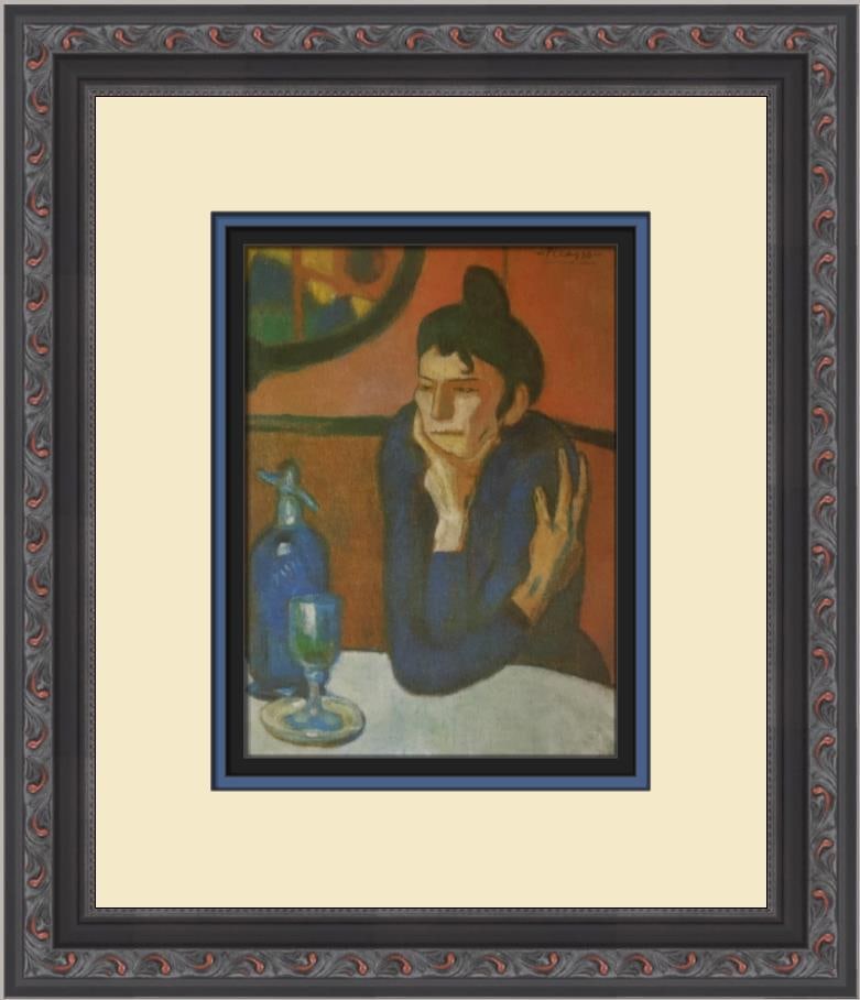 Pablo Picasso The Absinthe Drinker Custom Framed Print 1992: Pablo Picasso The Absinthe Drinker Custom Framed Print 1992 This custom framed print features Pablo Picasso's renowned work, "The Absinthe Drinker." Created using the offset lithograph technique, this