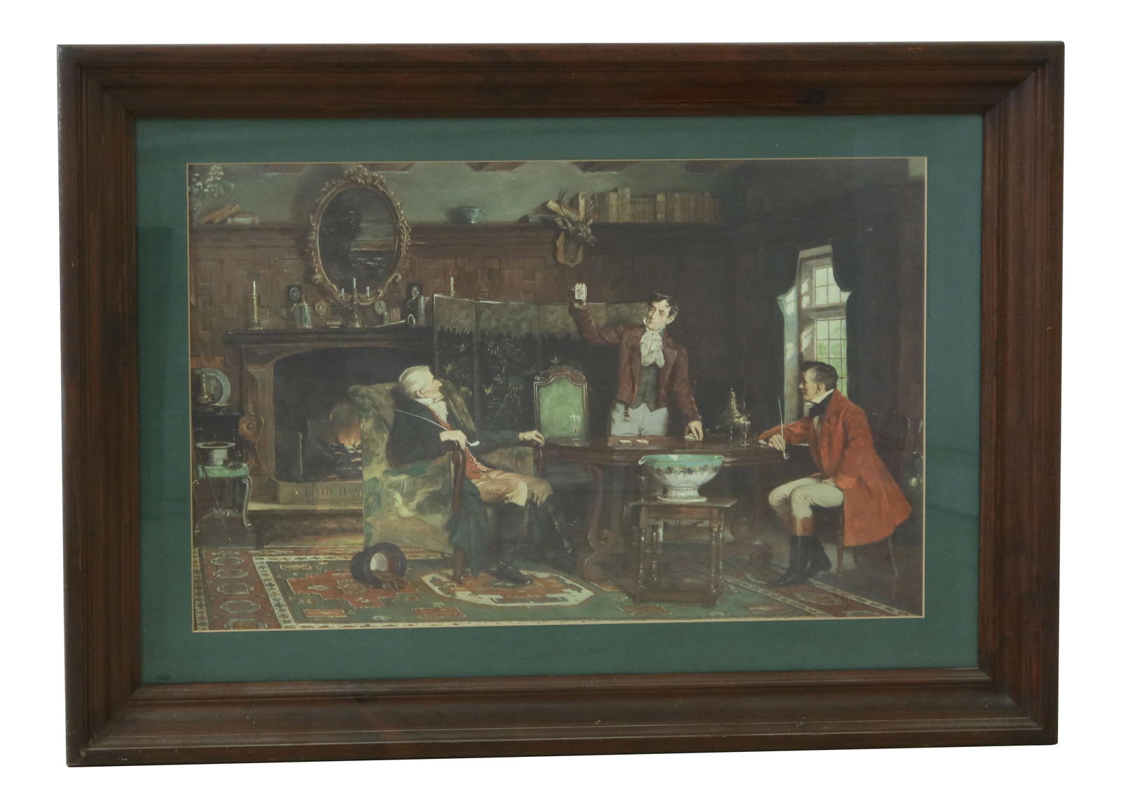 Vintage Framed Card Magic Trick Print 42 x 30 Brown: Vintage Framed Card Magic Trick Print 42 x 30 Brown This vintage framed print showcases a captivating card magic trick scene, approximately 50 years old. The print is in excellent condition, featuring