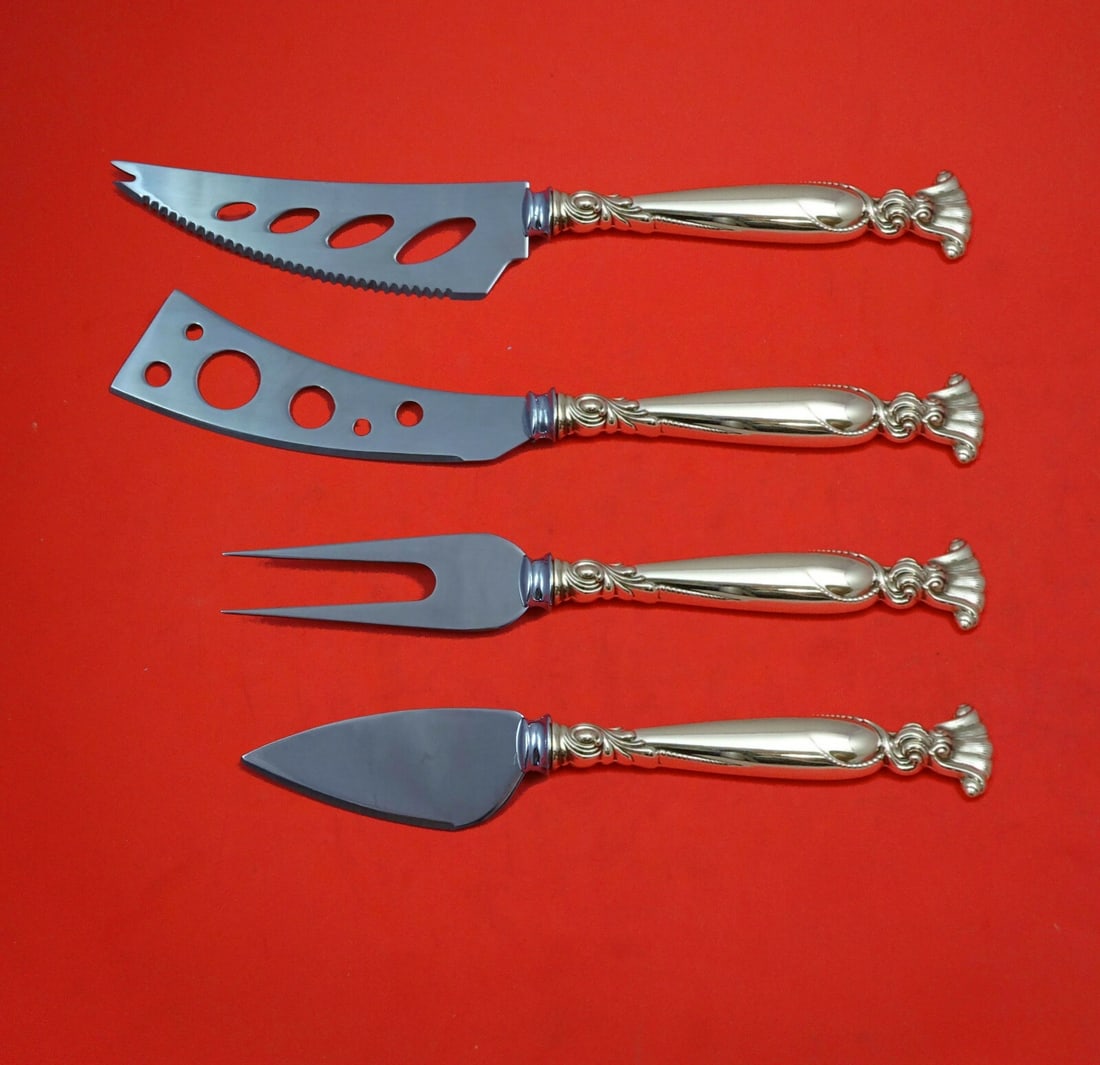 Wallace Romance of the Sea Sterling Silver 4pc Charcuterie Set: Wallace Romance of the Sea Sterling Silver 4pc Charcuterie Set Indulge in elegance with the Wallace Romance of the Sea Deluxe Charcuterie Set, a stunning 4-piece hostess set crafted from sterling silv