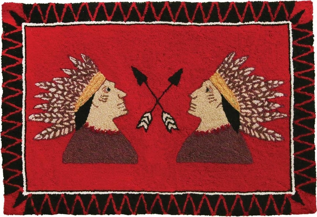 Native American Style Hand-Hooked Scout Rug 3x5 Brown Red: Native American Style Hand-Hooked Scout Rug 3x5 Brown Red Introducing the Dynamic Native American Style Scout Rug, a stunning addition to your home decor. This hand-hooked rug features a striking brow