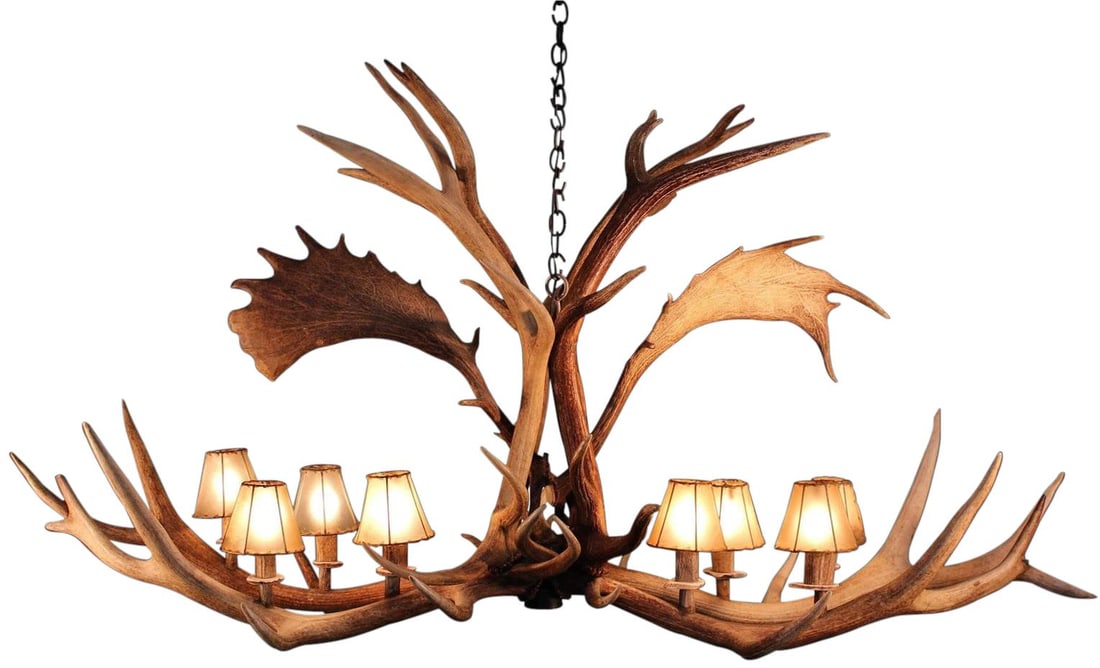 Custom Handmade Sunbleached Elk Antler Bowl Chandelier 8 Bulbs Lodge Style: Custom Handmade Sunbleached Elk Antler Bowl Chandelier 8 Bulbs Lodge Style Illuminate your space with this stunning Handcrafted Antler Chandelier, perfect for adding a rustic touch to your lodge-style