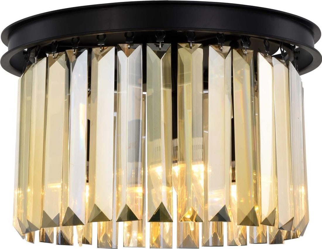 Sydney Flush-Mount Ceiling Light Golden Teak Crystal Steel Wire (1 of 1)