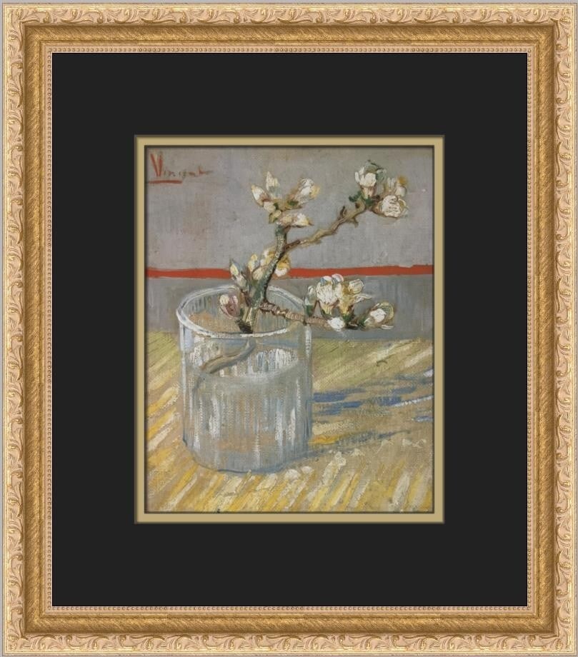 Vincent Van Gogh Spring of Flowering Almond Custom Framed Print 15 x 13: Vincent Van Gogh Spring of Flowering Almond Custom Framed Print 15 x 13 This impressive custom framed print features Vincent Van Gogh's renowned artwork, "Spring of Flowering Almond in a Glass." The p