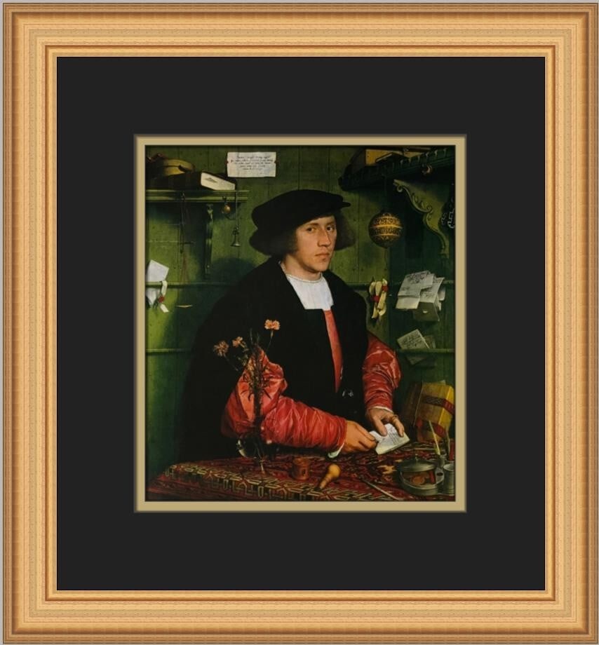 Hans Holbein The Younger The Younger George Gisze Custom Framed Print: Hans Holbein The Younger The Younger George Gisze Custom Framed Print This exquisite custom framed print features the iconic work titled 'The Younger George Gisze' by the renowned artist Hans Holbein