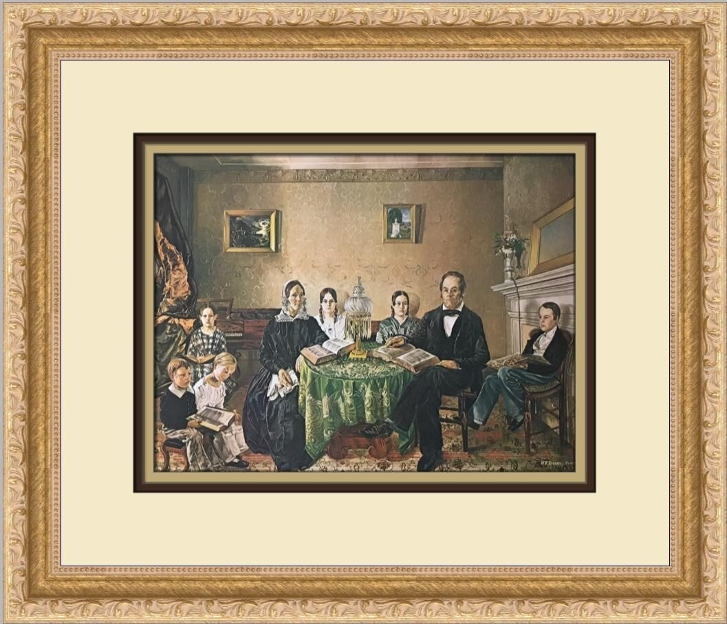 Henry F. Darby Reverend John Atwood Family Custom Framed Print 1972 Impressionism: Henry F. Darby Reverend John Atwood Family Custom Framed Print 1972 Impressionism This exquisite custom framed print titled "Reverend John Atwood and his Family" by artist Henry F. Darby captures a mo