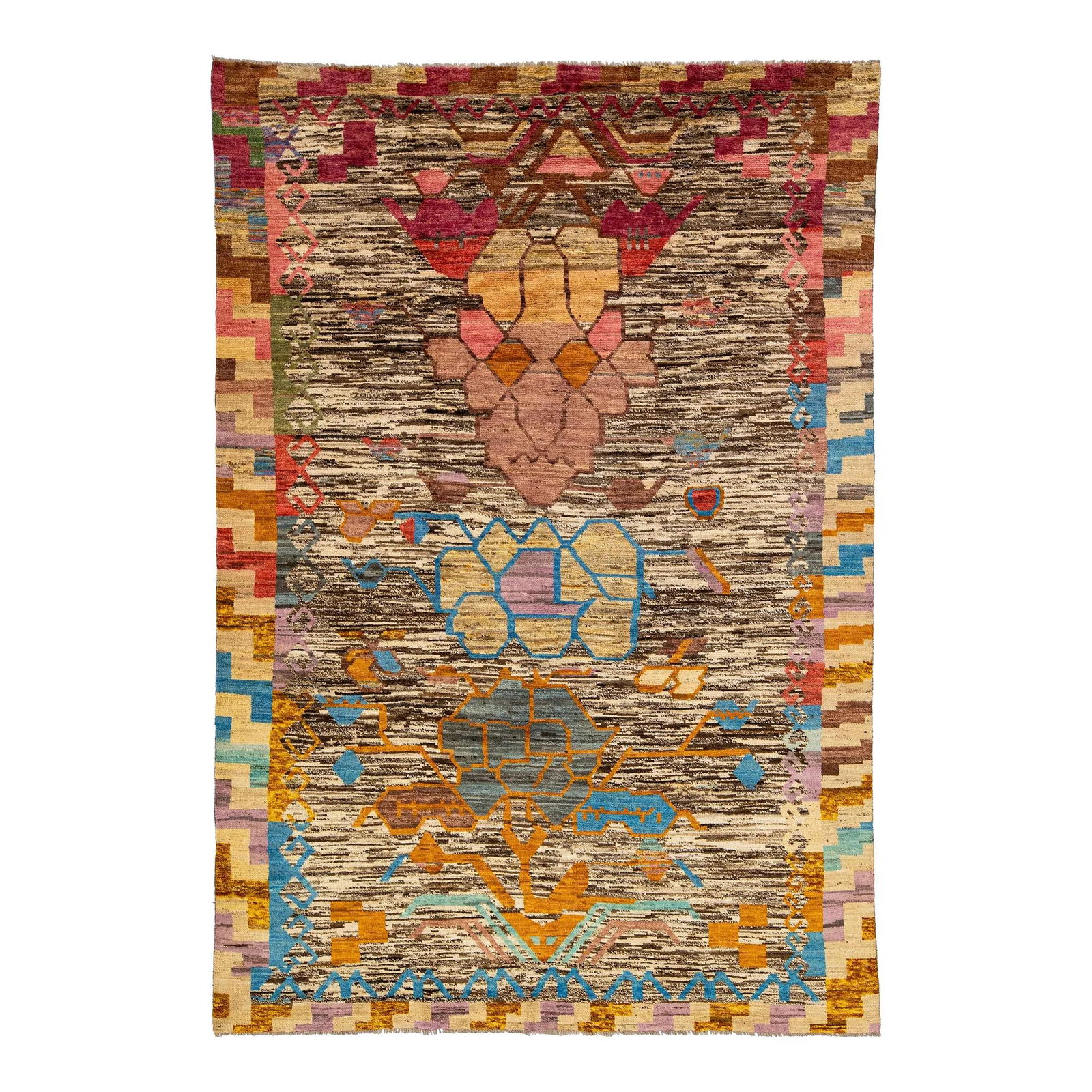 Handmade Tribal Moroccan Wool Rug Beige Brown 6'8 x 9'10: Handmade Tribal Moroccan Wool Rug Beige Brown 6'8 x 9'10 Enhance your living space with this stunning Tribal Contemporary Moroccan Style Handmade Wool Rug. This modern rug features a captivating Triba