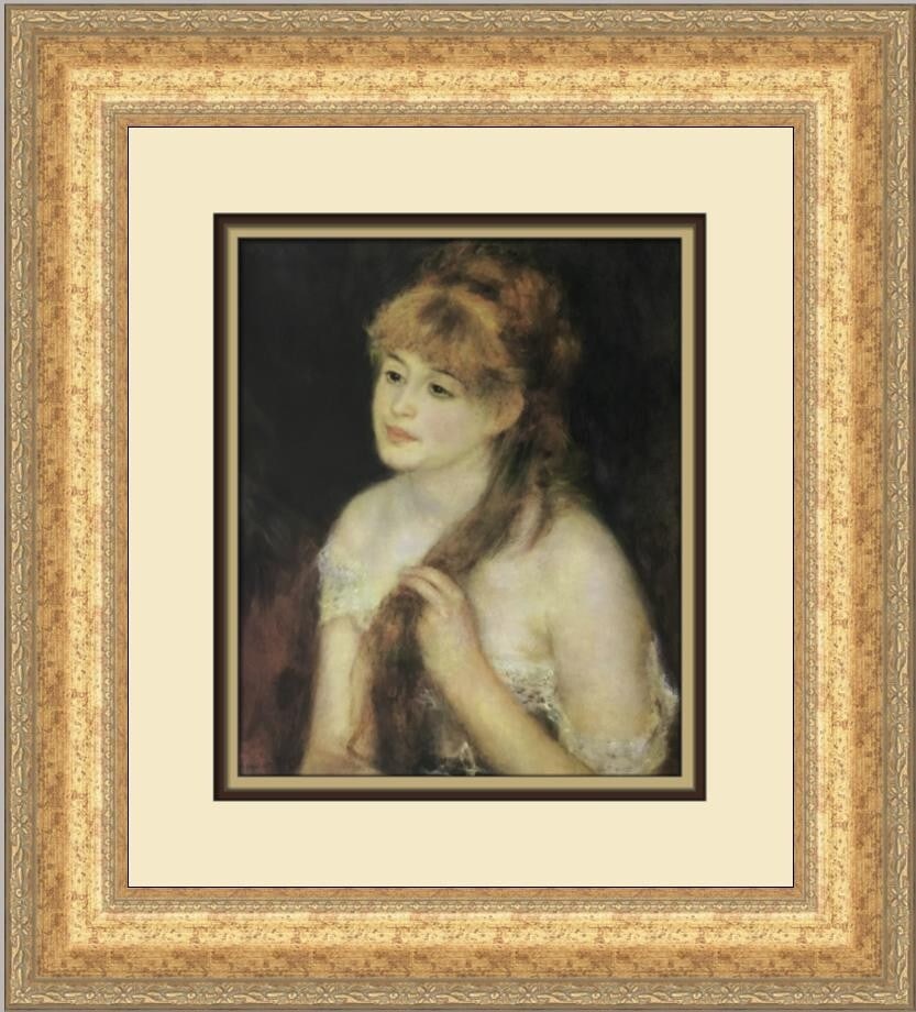Pierre-Auguste Renoir Young Girl Braiding Hair Custom Framed Art Print: Pierre-Auguste Renoir Young Girl Braiding Hair Custom Framed Art Print Adorn your space with this exquisite custom framed print of "Young Girl Braiding Her Hair" by renowned artist Pierre-Auguste Reno