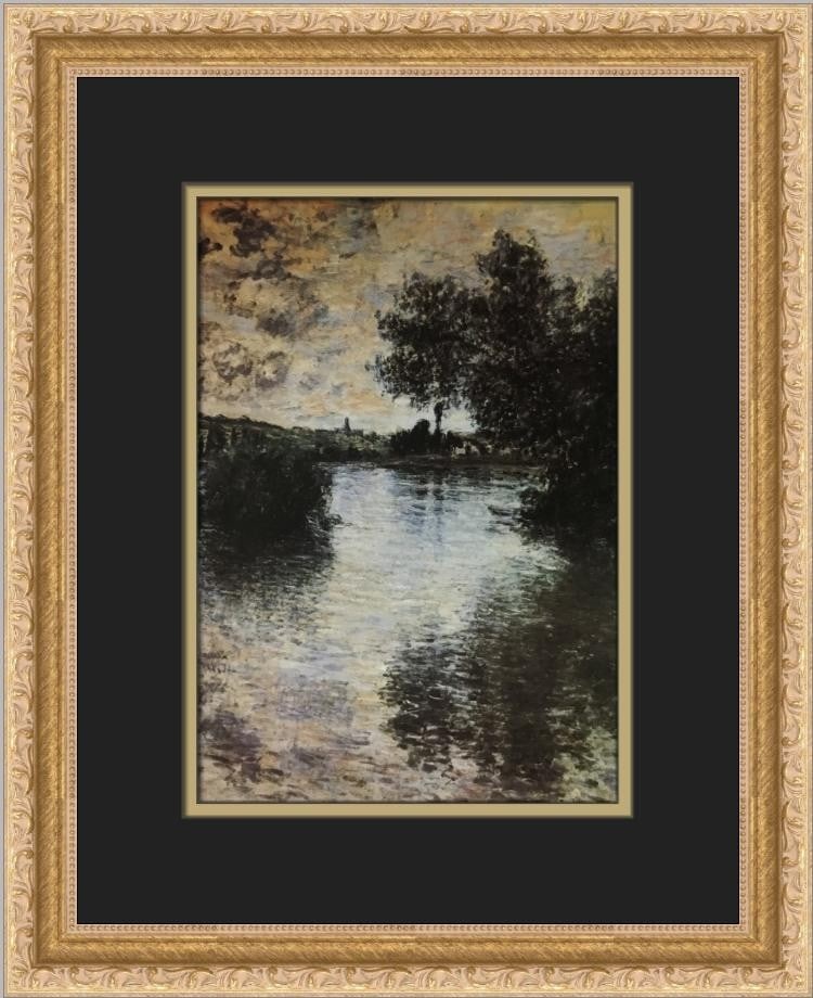 Claude Monet The Seine in Vetheuil Custom Framed Art Print: Claude Monet The Seine in Vetheuil Custom Framed Art Print This exquisite custom framed print features Claude Monet's captivating artwork titled "The Seine in Vetheuil." The piece is an open edition p