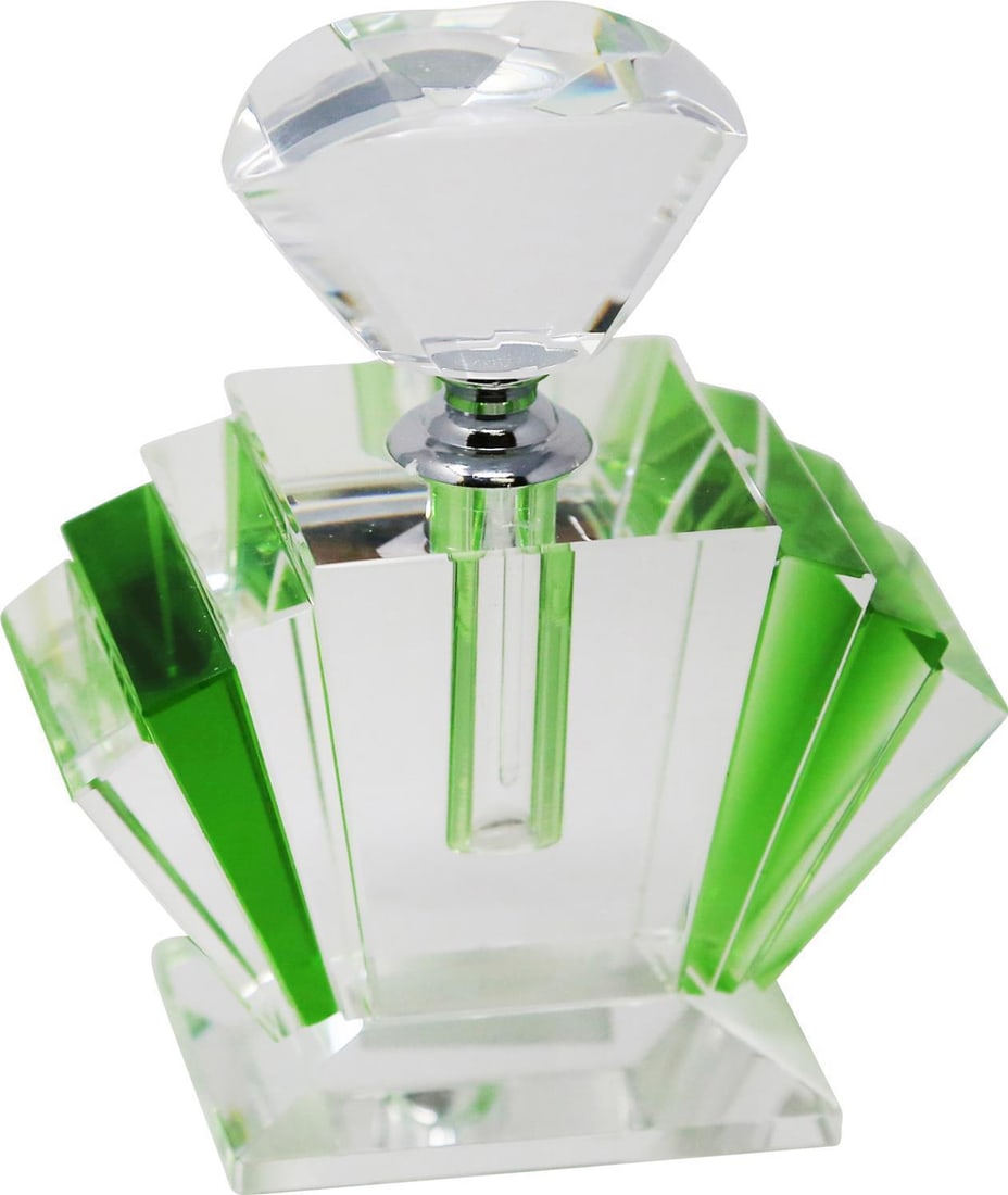 Sagebrook Modern Glam Green Crystal Perfume Decanter: Sagebrook Modern Glam Green Crystal Perfume Decanter Elevate your home decor with this stunning Modern Glam Green Crystal Perfume Decanter. This exquisite piece features a sleek green finish and a rem