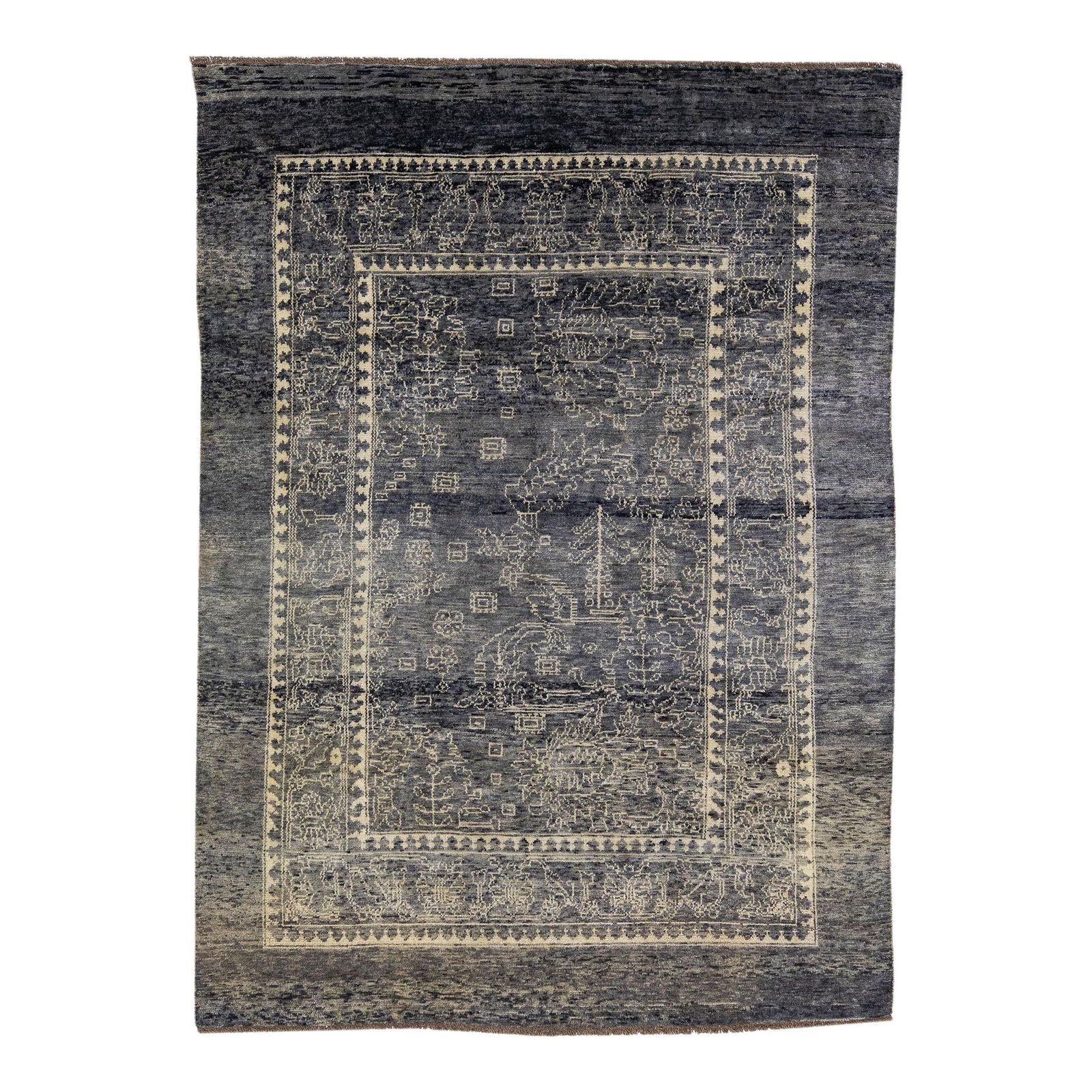 Modern Transitional Geometric Gray Wool Rug 6'5 x 8'11: Modern Transitional Geometric Gray Wool Rug 6'5 x 8'11 Enhance your space with this stunning Modern Transitional Handmade Gray Designed Wool Rug from the Northwest collection. Featuring a chic gray co