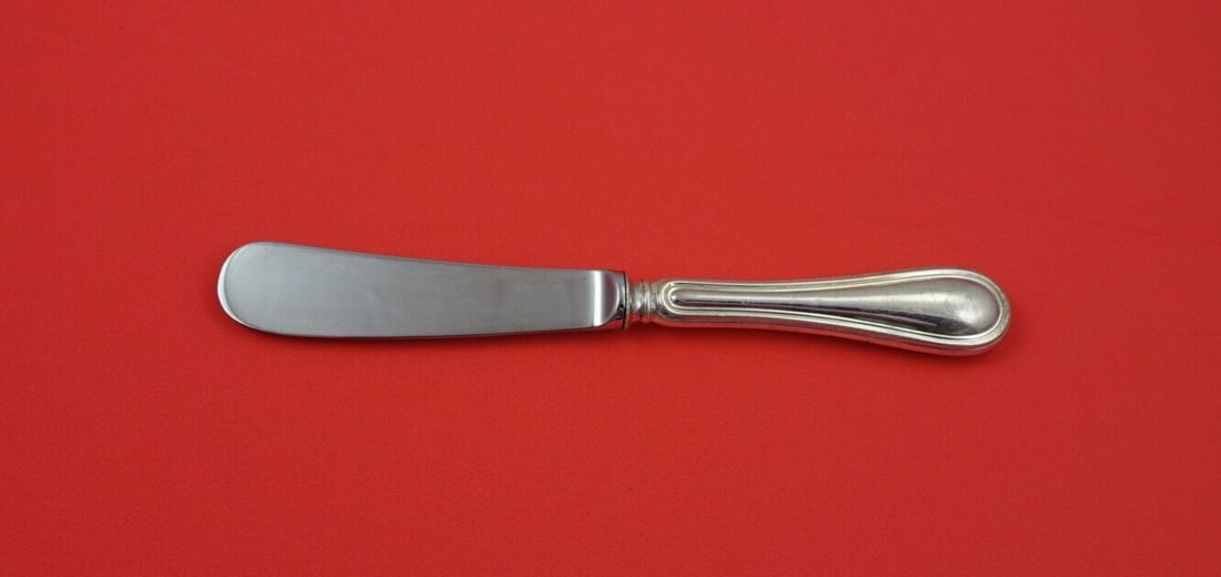 Giorgio Sterling Silver Master Butter Knife 7 1/8 by Wallace Italy: Giorgio Sterling Silver Master Butter Knife 7 1/8 by Wallace Italy This exquisite butter knife features a sterling silver hollow handle and a durable stainless steel blade, designed in the elegant Gio