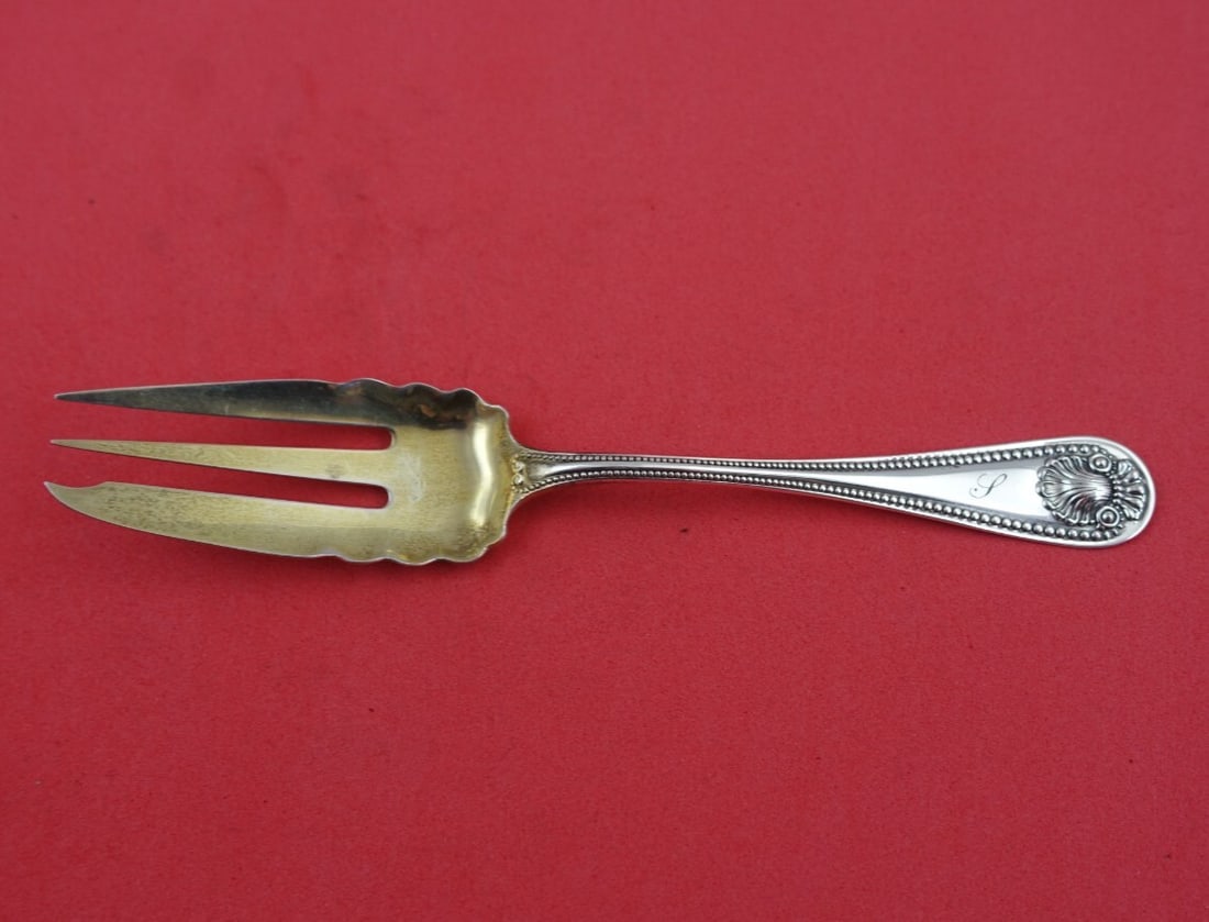 Whiting Bead Sterling Silver 3-Tine Gold Washed Pastry Fork 6 1/8": Whiting Bead Sterling Silver 3-Tine Gold Washed Pastry Fork 6 1/8" This exquisite pastry fork features a 3-tine design in the classic Bead pattern by Whiting, crafted from sterling silver and gold was