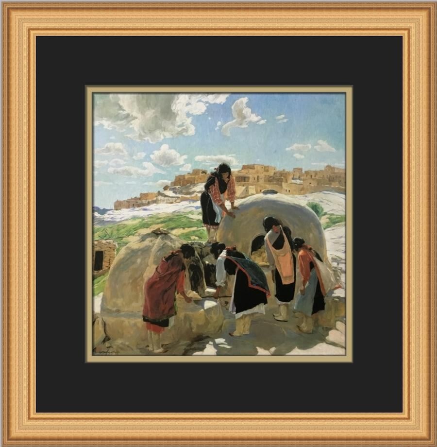 Walter Ufer The Bakers Custom Framed Print 15x15 Landscape Art: Walter Ufer The Bakers Custom Framed Print 15x15 Landscape Art This stunning custom framed print titled "The Bakers" by artist Walter Ufer showcases the beauty of Mexican Modernism Realism. Measuring