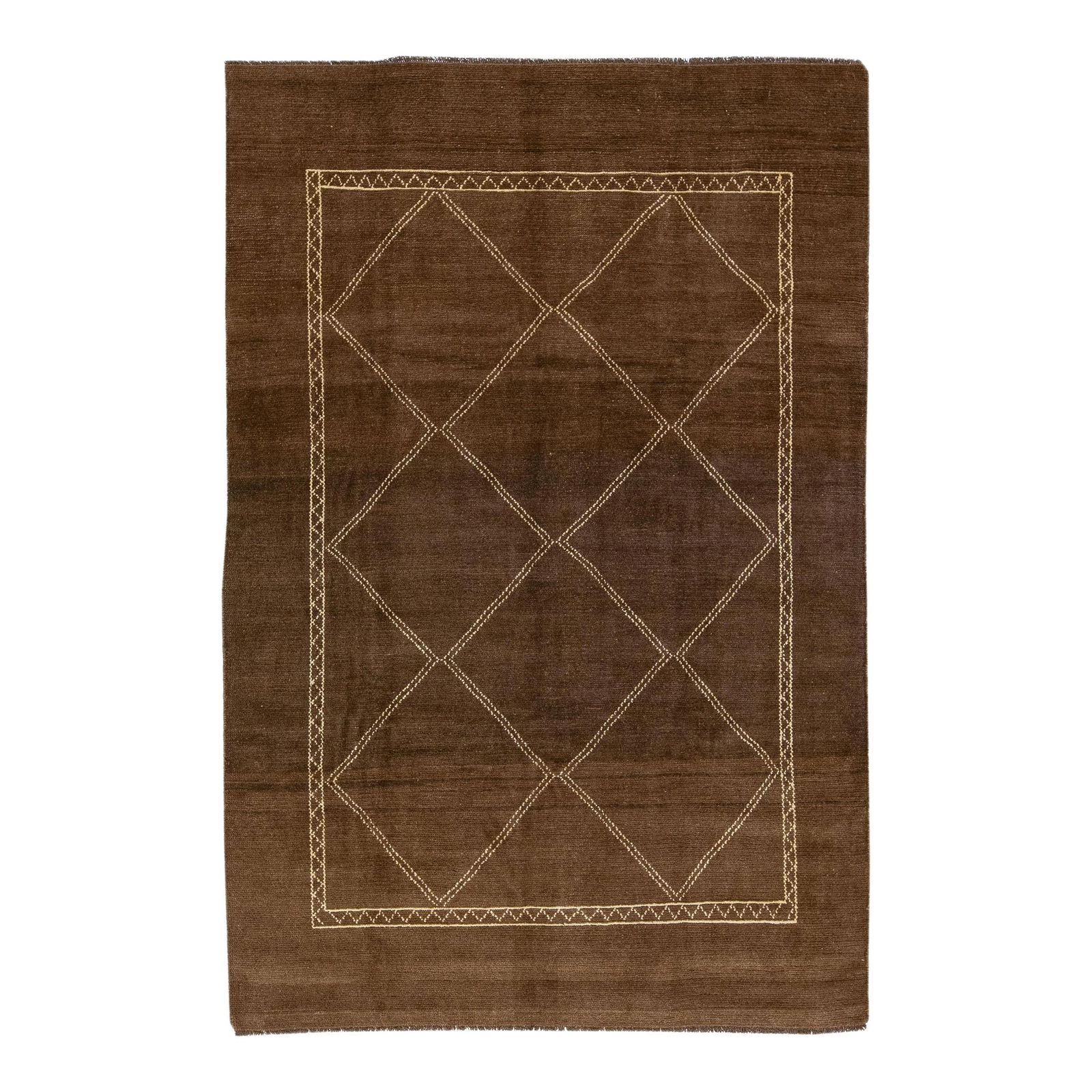 Handmade Moroccan Tribal Wool Rug 6'10 x 10'2 Brown Beige Accents: Handmade Moroccan Tribal Wool Rug 6'10 x 10'2 Brown Beige Accents Enhance your space with this stunning handmade Moroccan-style wool rug from the Northwest collection. It showcases a rich brown color