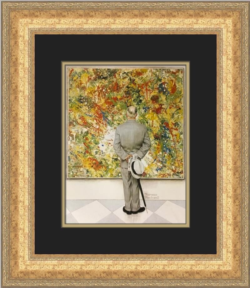 Norman Rockwell The Connoisseur Custom Framed Art Print 1979: Norman Rockwell The Connoisseur Custom Framed Art Print 1979 This exquisite custom framed print titled "The Connoisseur" by Norman Rockwell showcases the artist's renowned photorealism style. Measurin