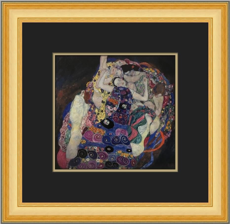 Gustav Klimt The Maiden Custom Framed Lithograph Art Print: Gustav Klimt The Maiden Custom Framed Lithograph Art Print This exquisite custom framed print titled "The Maiden" by Gustav Klimt features a stunning Impressionist style. Measuring 19 in. x 19 in., th