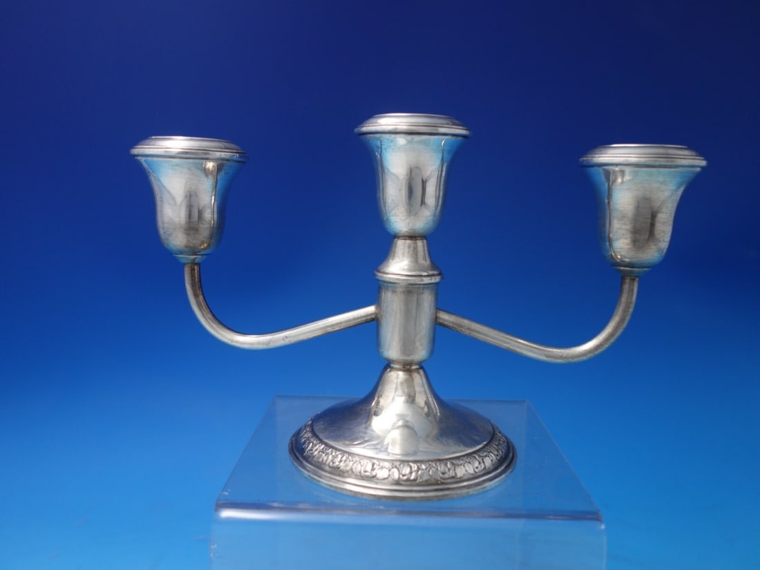 Schweitzer Prelude Sterling Silver 3-Light Candelabra Vintage 1940: Schweitzer Prelude Sterling Silver 3-Light Candelabra Vintage 1940 Illuminate your space with this exquisite Prelude by Schweitzer three-light candelabra, crafted from high-quality sterling silver and