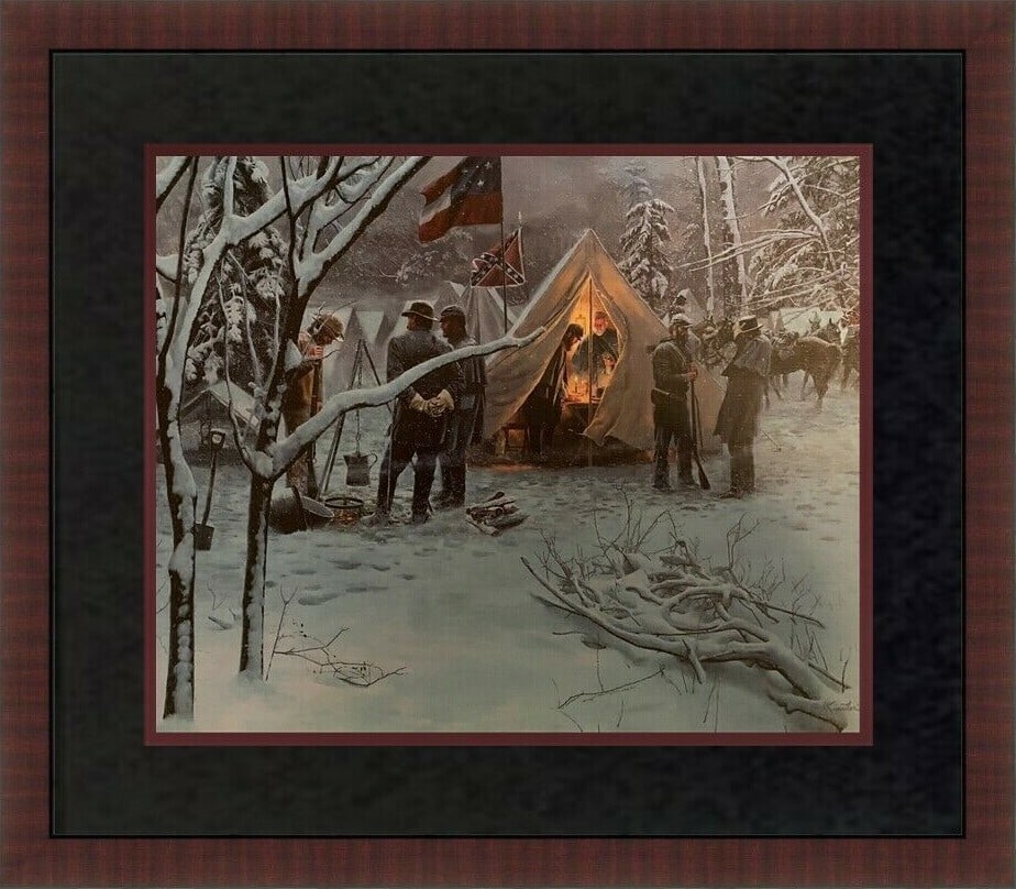 Mort Kunstler Strategy in the Snow Framed Civil War Print 15 x 18: Mort Kunstler Strategy in the Snow Framed Civil War Print 15 x 18 This striking print titled "Strategy In The Snow" by renowned artist Mort Kunstler captures a moment from the Civil War, showcasing a