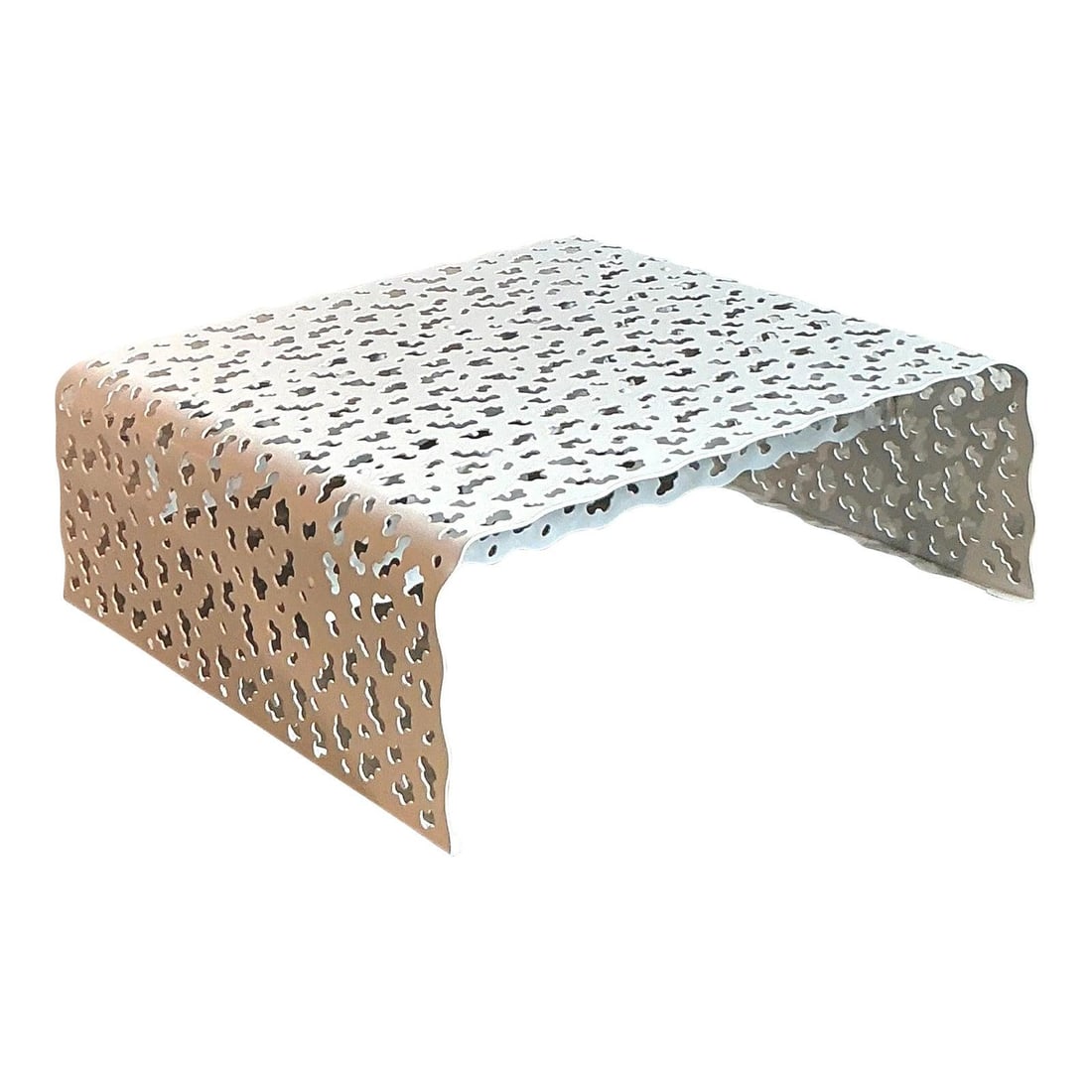 Vintage Richard Schultz Topiary Coffee Table White Metal Punch Cut: Vintage Richard Schultz Topiary Coffee Table White Metal Punch Cut This vintage coffee table is a remarkable tribute to Richard Schultz's renowned "Topiary" collection. Made from a single sheet of met