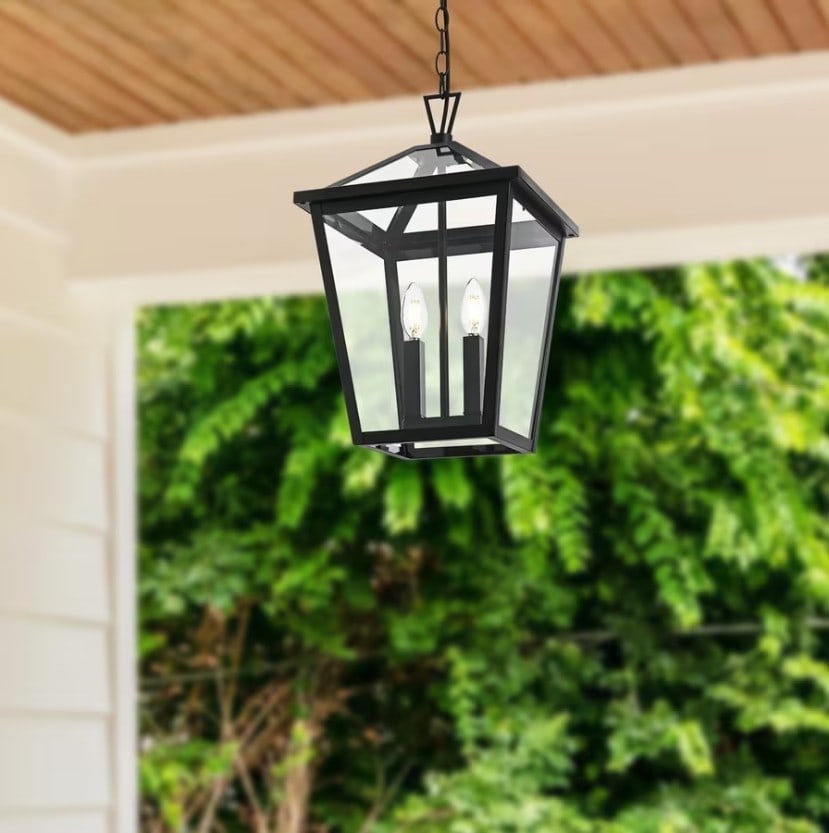 Frankford Series Black Iron Outdoor Ceiling Pendant with Clear Glass 19 Inch High: Frankford Series Black Iron Outdoor Ceiling Pendant with Clear Glass 19 Inch High This large outdoor chandelier light fixture is designed for ceiling mounting in entryways, porches, patios, and walkwa
