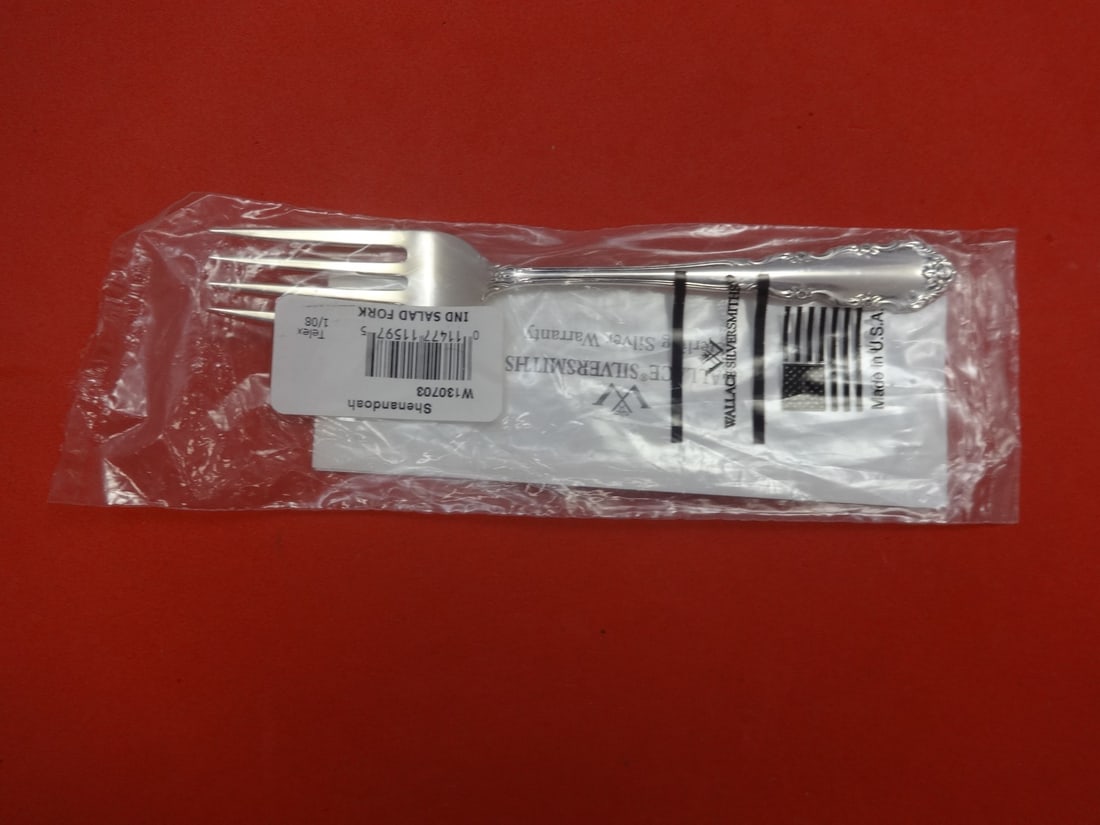 Wallace Shenandoah Sterling Silver Salad Fork 6 1/4 Inch New: Wallace Shenandoah Sterling Silver Salad Fork 6 1/4 Inch New This exquisite salad fork is part of the Shenandoah pattern by Wallace, crafted from high-quality sterling silver. Measuring 6 1/4 inches,