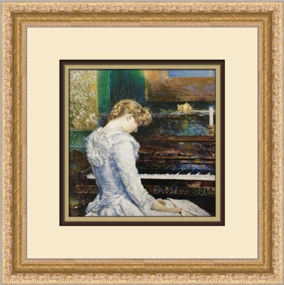 Childe Hassam The Sonata Custom Framed Art Print 13x13: Childe Hassam The Sonata Custom Framed Art Print 13x13 This exquisite custom framed print titled "The Sonata" by renowned artist Childe Hassam showcases a masterful impressionist style. Measuring 13"
