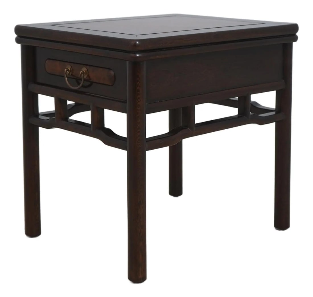 Rosewood Side Table with Single Drawer and Walnut Accents: Rosewood Side Table with Single Drawer and Walnut Accents This vintage Chinese occasional table features solid rosewood construction with classic dovetailed drawer craftsmanship. Accented with a walnu