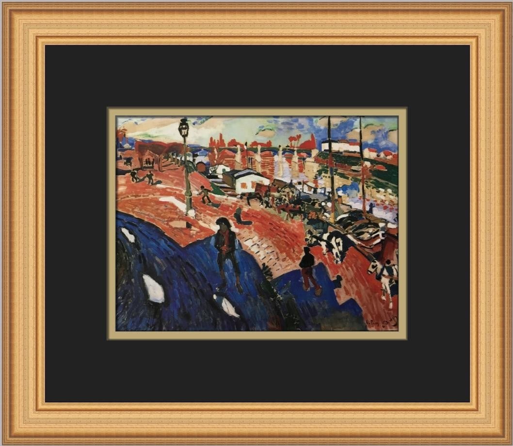 Framed Offset Lithograph Print of The Bridge at Le Pecq by Andre Derain: Framed Offset Lithograph Print of The Bridge at Le Pecq by Andre Derain This is an offset lithograph open edition print of "The Bridge at Le Pecq" by Andre Derain. The print is professionally custom f