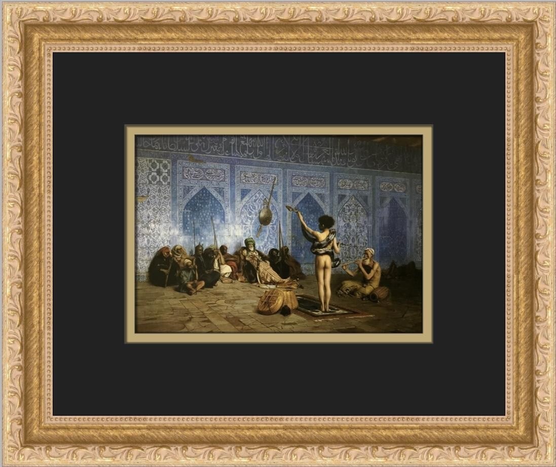 Jean-Leon Gerome The Snake Charmer Custom Framed Art Print 11 x 13: Jean-Leon Gerome The Snake Charmer Custom Framed Art Print 11 x 13 This exquisite custom framed print features Jean-Leon Gerome's renowned artwork, "The Snake Charmer." Created in 1996, this medium-si