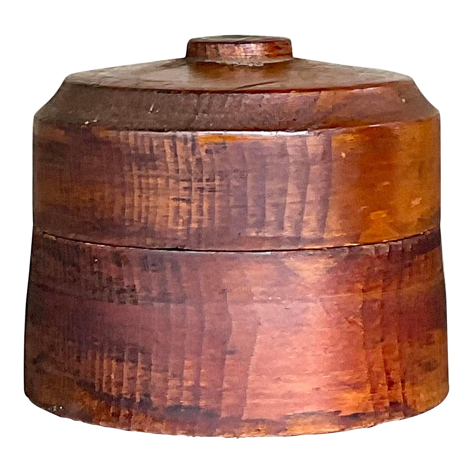 Vintage Boho Round Wood Box Rustic Chic Burnt Umber: Vintage Boho Round Wood Box Rustic Chic Burnt Umber This vintage Boho round lidded wood box is both chic and rustic, showcasing a beautifully hand-finished surface that highlights the unique wood grai