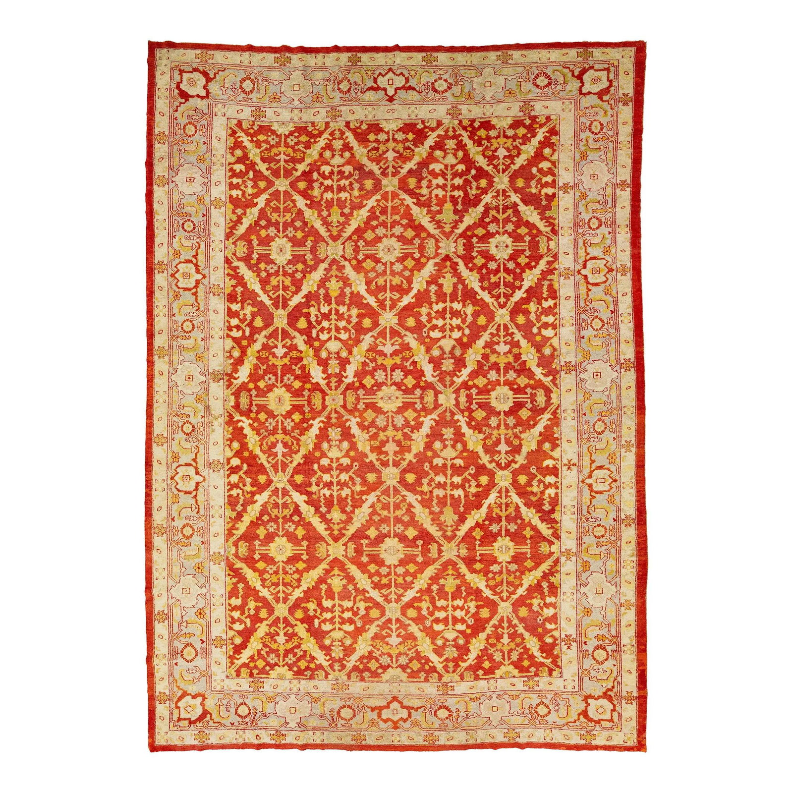 Antique 1880s Handmade Red Turkish Wool Rug Floral Design 12'3" x 17'6": Antique 1880s Handmade Red Turkish Wool Rug Floral Design 12'3" x 17'6" This exquisite antique Turkish Oushak rug features a vibrant red base color and showcases meticulous hand-knotted craftsmanship