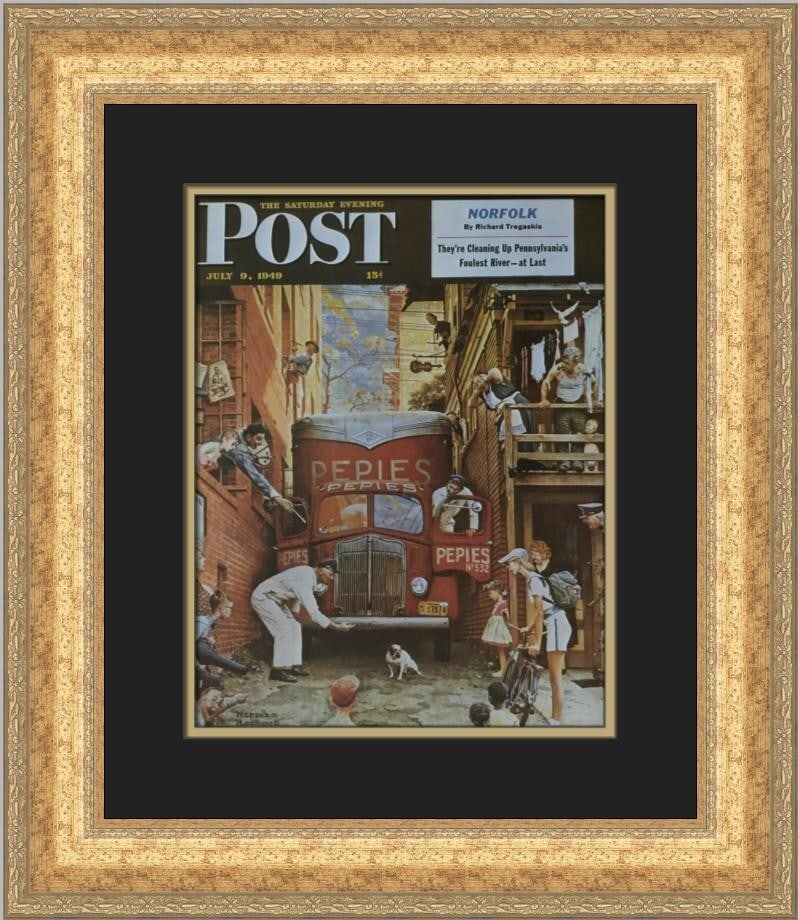 Norman Rockwell Roadblock Custom Framed Print 21x18 Expressionism Art: Norman Rockwell Roadblock Custom Framed Print 21x18 Expressionism Art This beautiful custom framed print features Norman Rockwell's iconic artwork titled "Roadblock." Measuring 21 in. by 18 in., this