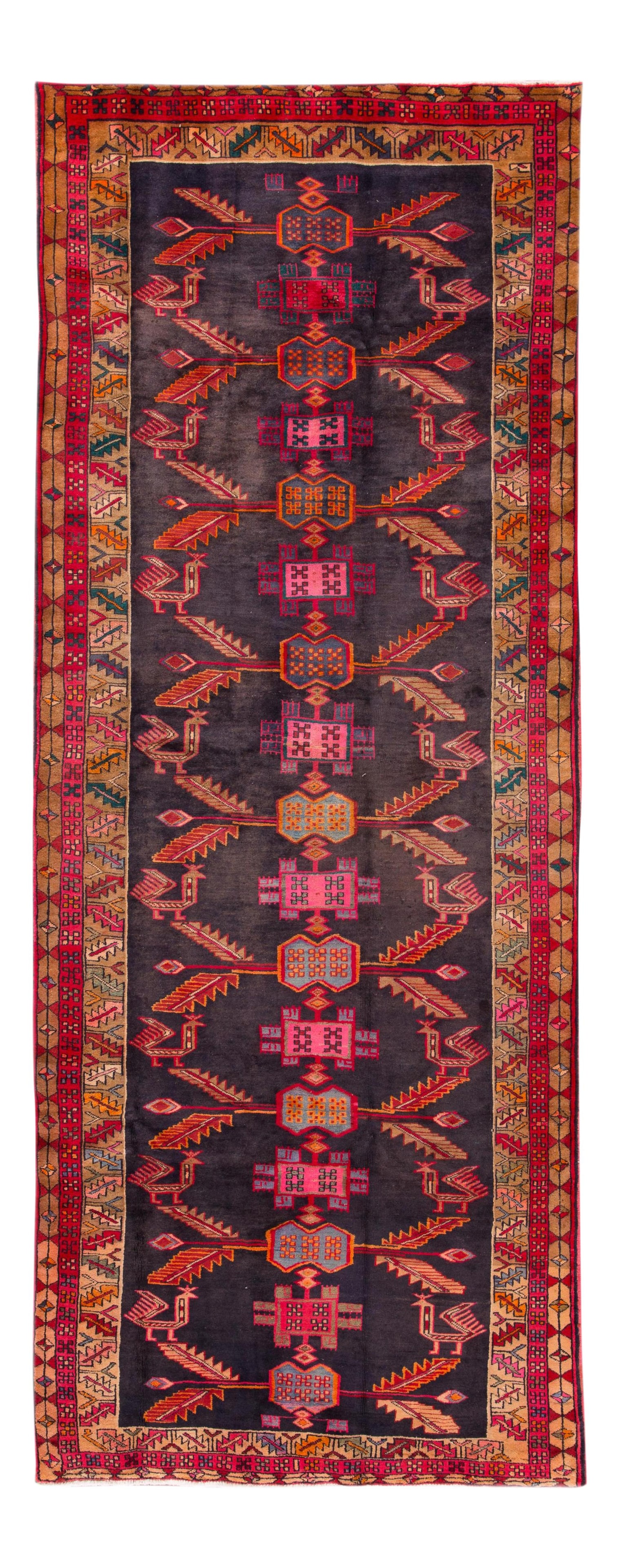 Vintage Persian Heriz Rug Black Wool 4'6 X 11'6: Vintage Persian Heriz Rug Black Wool 4'6 X 11'6 Discover the elegance of this vintage hand-knotted Persian Heriz rug, featuring an intricate allover design that showcases the artistry of traditional c